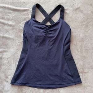 Lululemon Navy Criss Cross Back Athletic Tank Top Built-In Bra Size 8/10